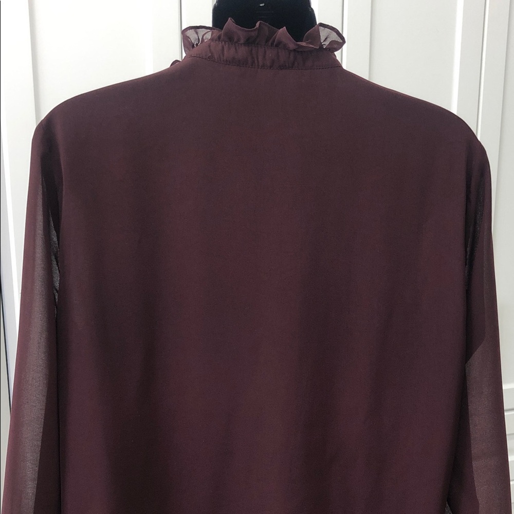 Point Zero Ruffle-Neck Long Sleeve Blouse – Women’s Medium – Rich Burgundy - Picture 7 of 13